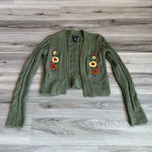 Banana Republic S Green Floral Crochet Knit Cropped Cardigan